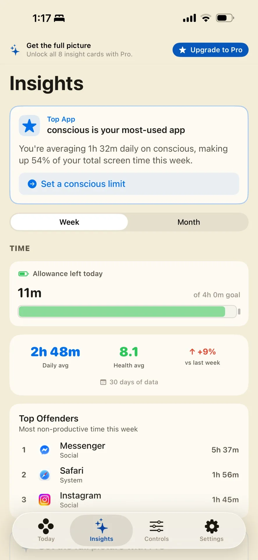 Insights: your most-used apps this week