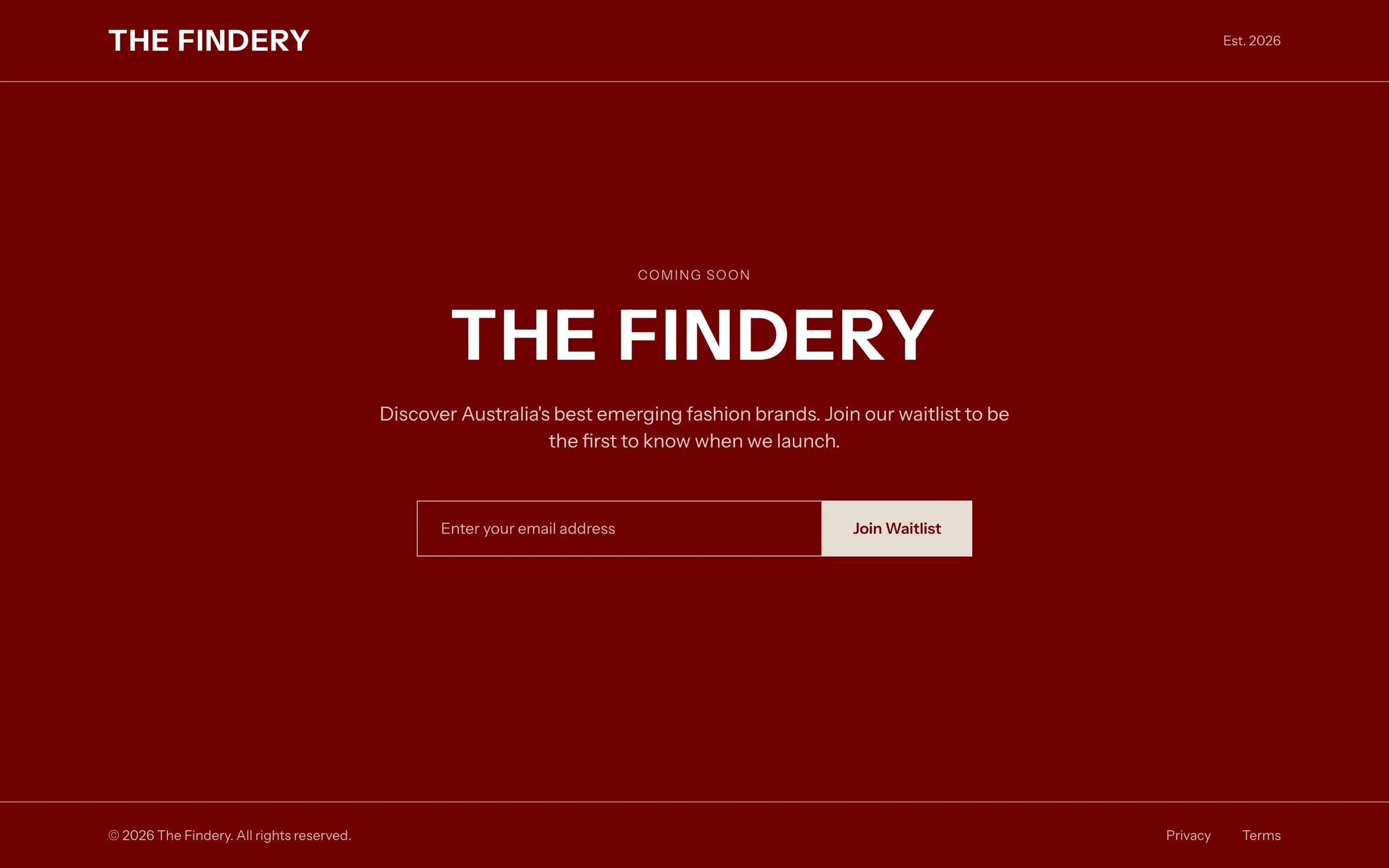 The Findery: coming soon, with a waitlist sign-up